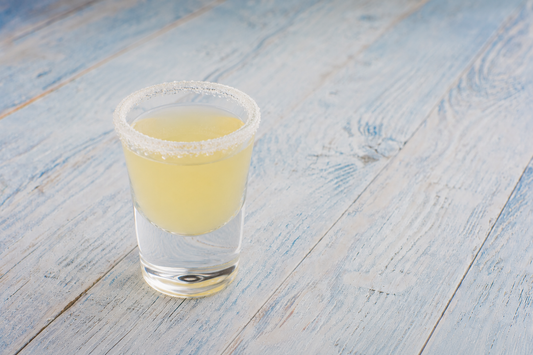 Green Tea Lemon Drop Shot in a sugar-rimmed shot glass